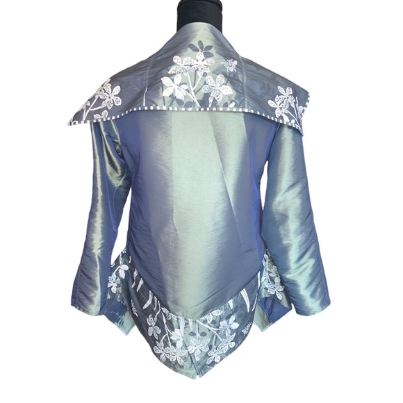 K Riley Custom Metallic Green-Grey/White Wearable Art Jacket Fits Sz S/M - Picture 3 of 11
